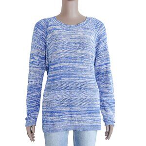 Blue White Knitted‎ Pullover Sweater Cozy Knit Spring Layering Coastal Beach Top